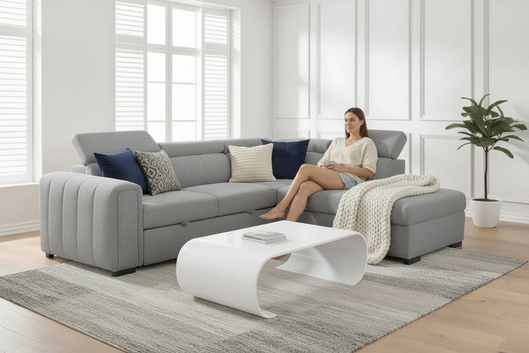 Adela 5 Seater Fabric Sofa Bed with Chaise Grey