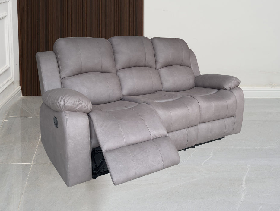 Boston 3 Seater Leather Look Fabric Manual Recliner Truffle Two