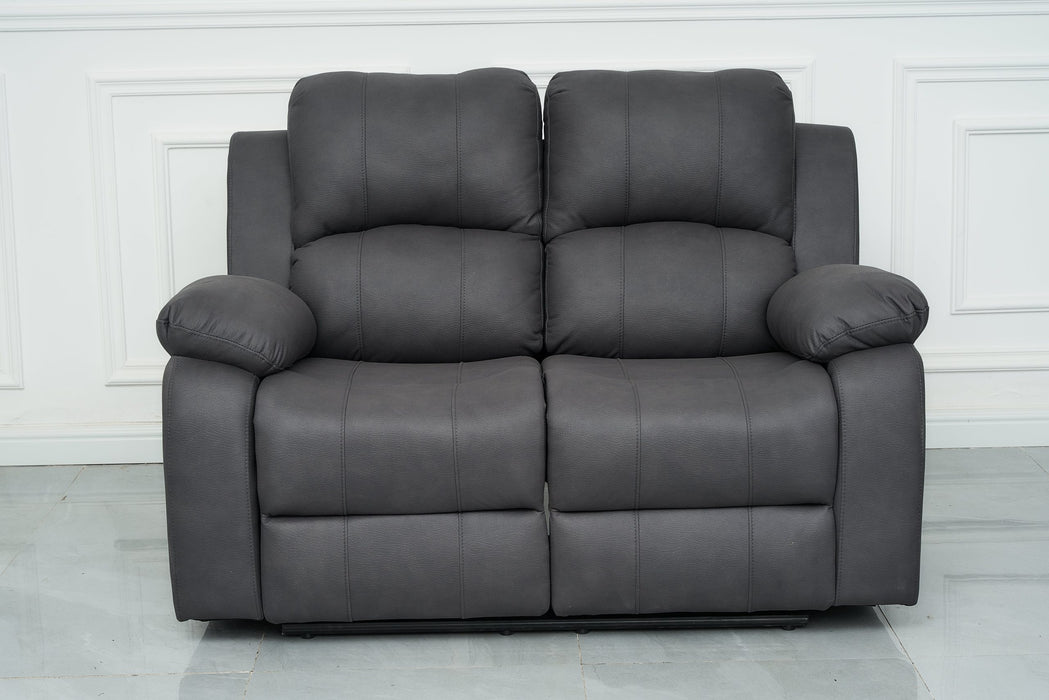 Boston 2 Seater Leather Look Fabric Manual Recliner - Charcoal