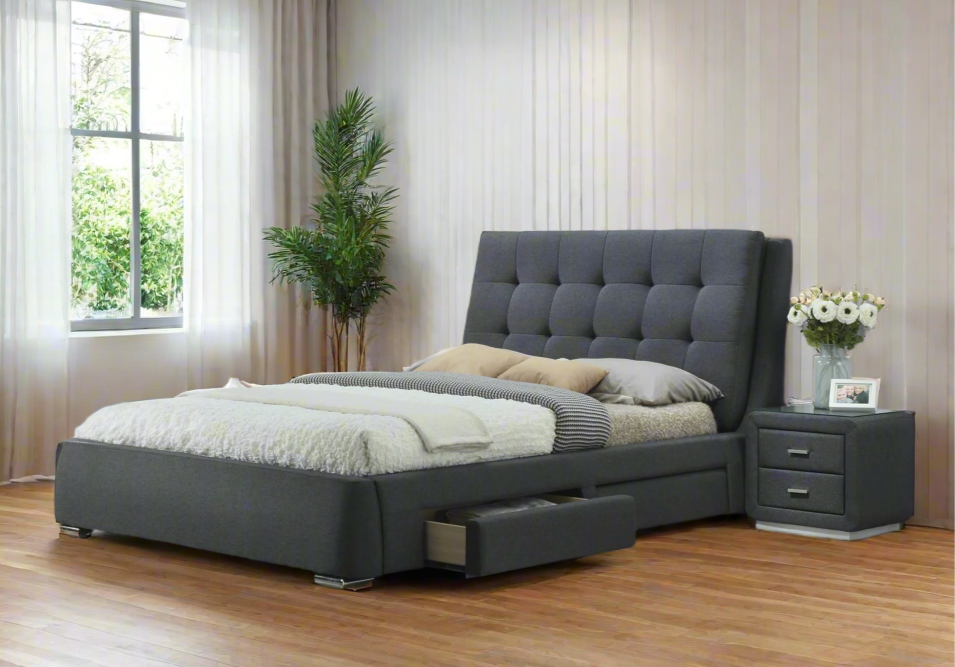 Dark Grey Vadan Bed Frame with Storage Drawers