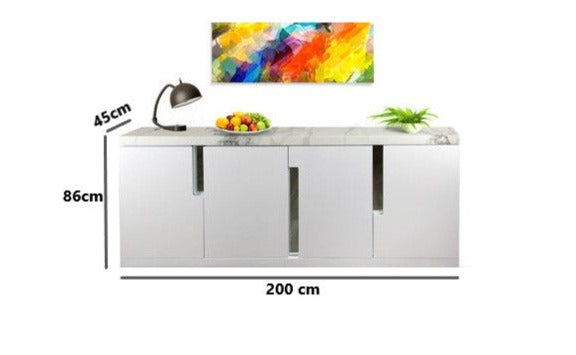 Alaska Buffet with Marble Top, White, 200cm
