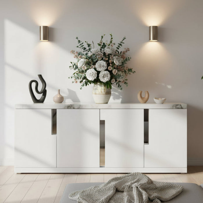 Carmela White Sideboard with Marble Top 200cm