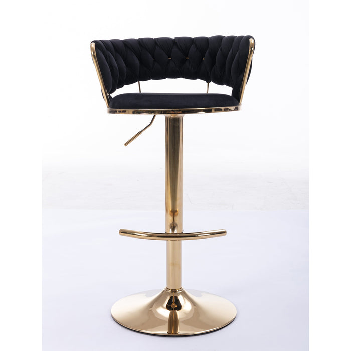 Rusafa Black Velvet & Gold Gas Lift Bar Stool