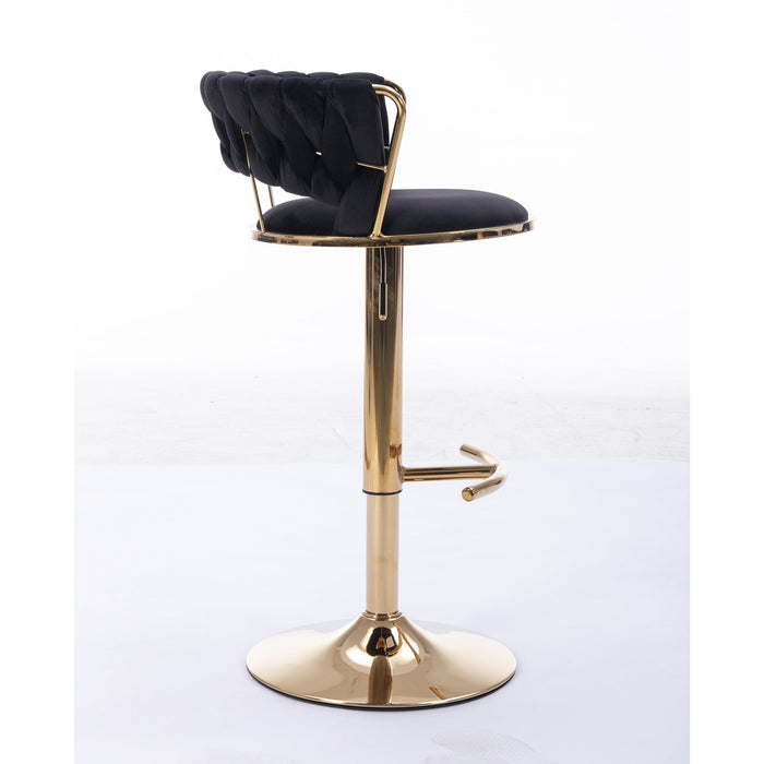 Rusafa Black Velvet & Gold Gas Lift Bar Stool