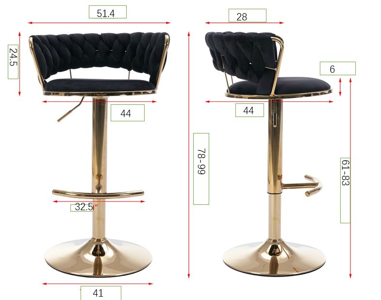 Rusafa Black Velvet & Gold Gas Lift Bar Stool