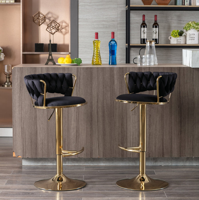 Rusafa Black Velvet & Gold Gas Lift Bar Stool