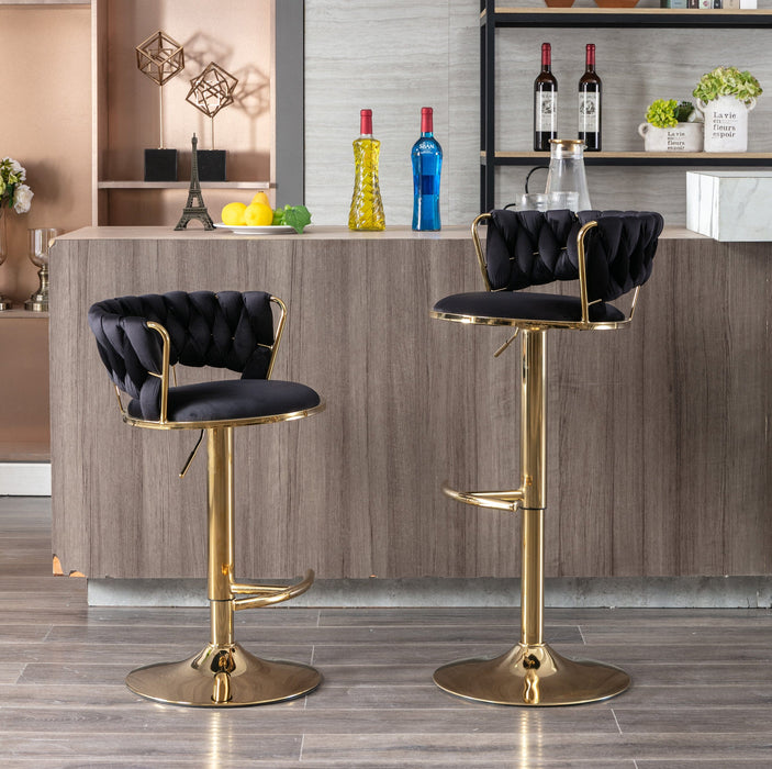 Rusafa Black Velvet & Gold Gas Lift Bar Stool