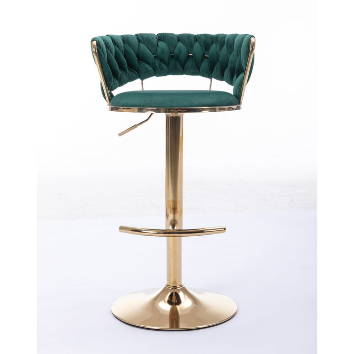 Rusafa Emerald Velvet & Gold Gas Lift Bar Stool
