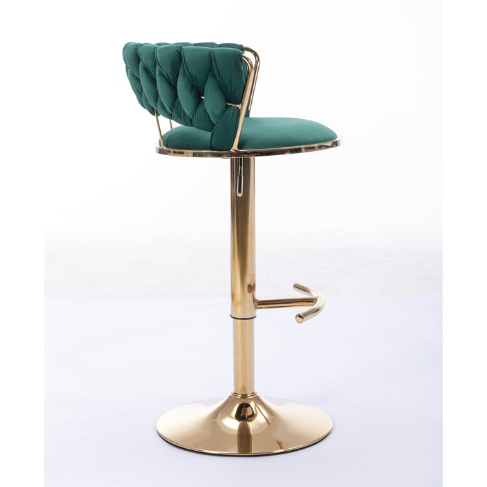 Rusafa Emerald Velvet & Gold Gas Lift Bar Stool