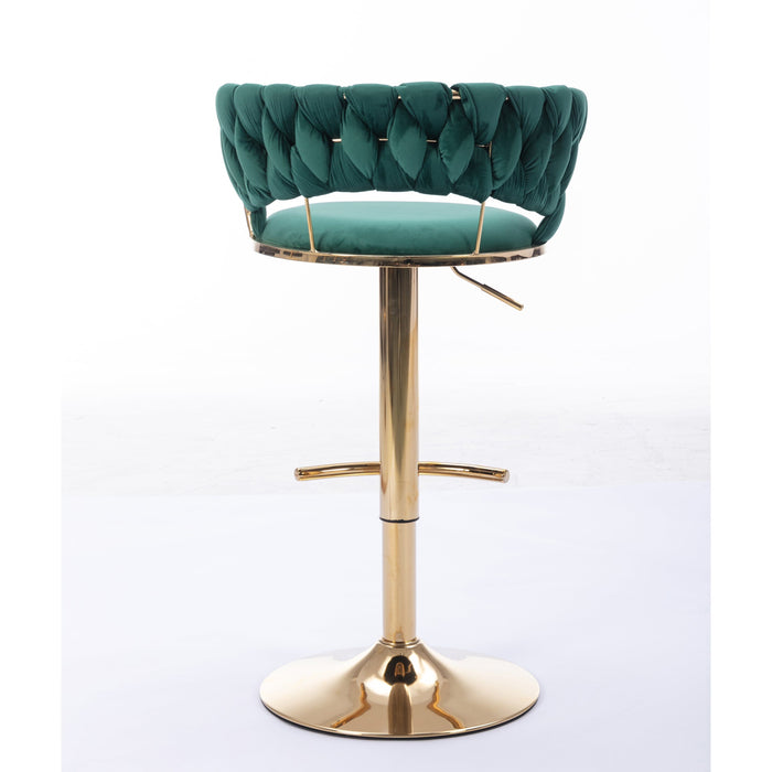 Rusafa Emerald Velvet & Gold Gas Lift Bar Stool