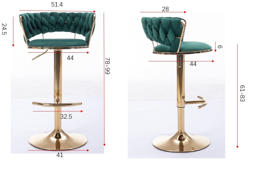 Rusafa Emerald Velvet & Gold Gas Lift Bar Stool