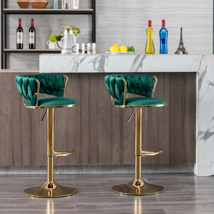 Rusafa Emerald Velvet & Gold Gas Lift Bar Stool
