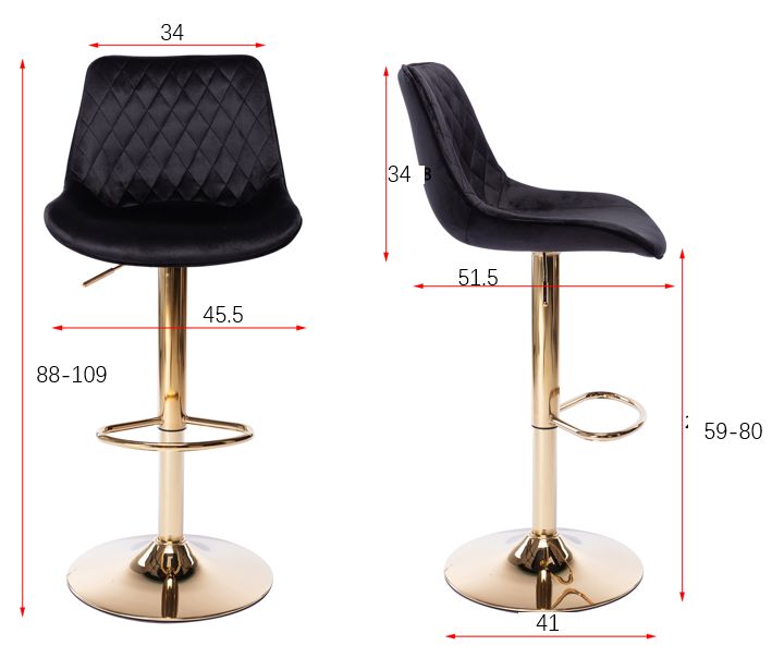 Georgia Black Velvet Gold Gas Lift Kitchen Stool