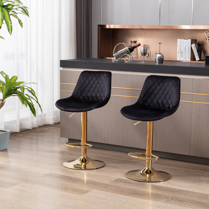 Georgia Black Velvet Gold Gas Lift Kitchen Stool