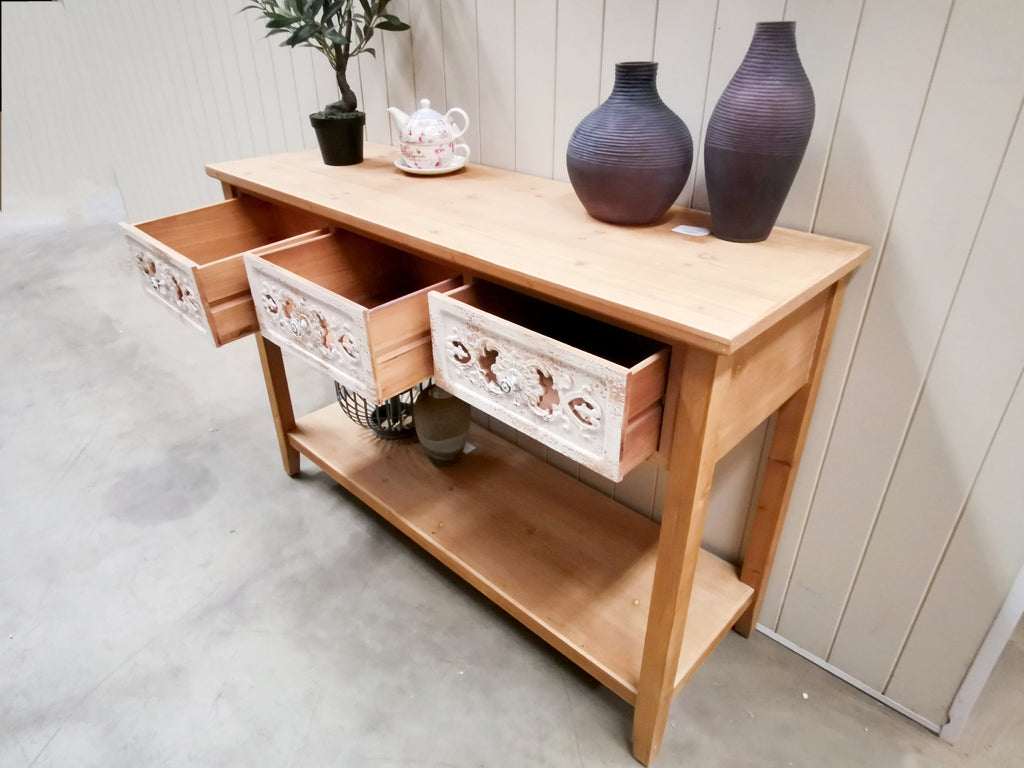 Byron Timber Console Table With 3 Drawers