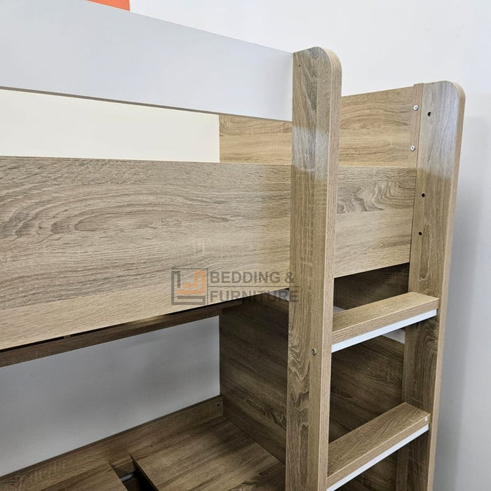 Modern Oak Bunk Bed with Trundle – Kids Bunk Bed Frame Australia