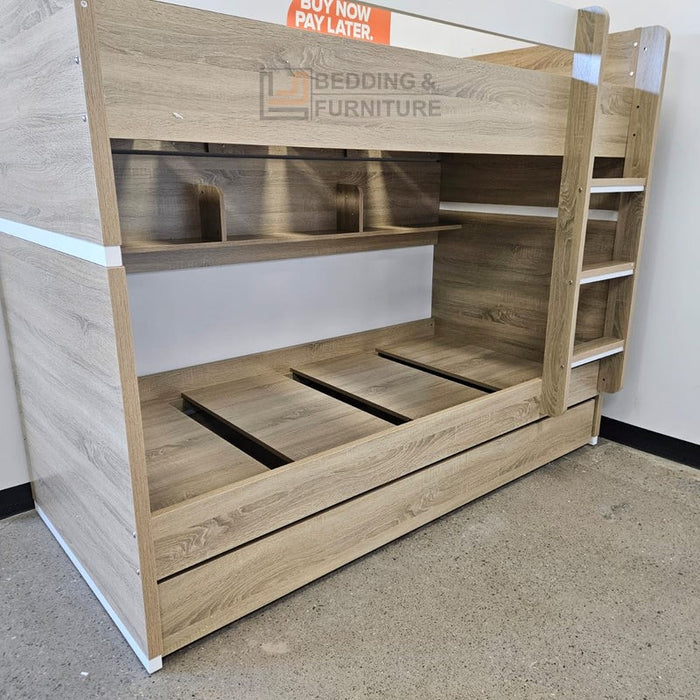 Modern Oak Bunk Bed with Trundle – Kids Bunk Bed Frame Australia
