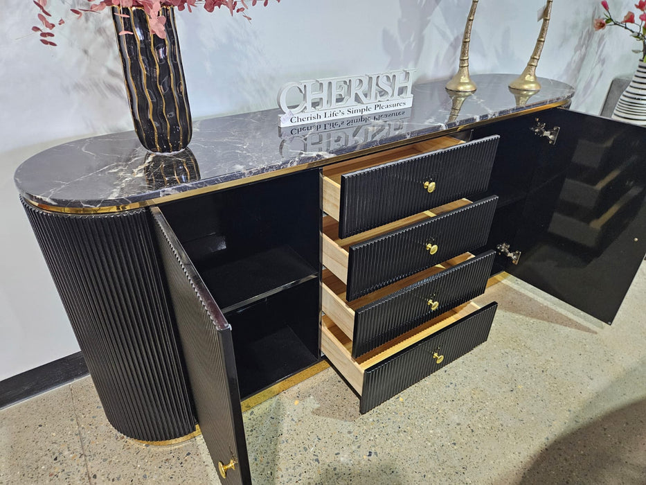 Black Amarelle 4 Drawer 2 Door Marble Buffet