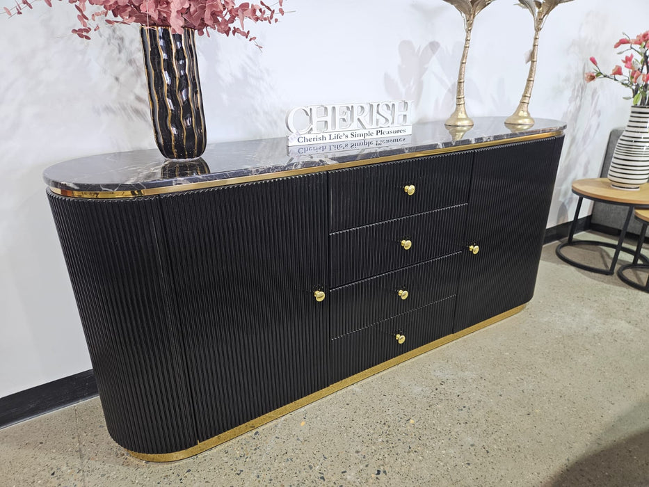 Black Amarelle 4 Drawer 2 Door Marble Buffet