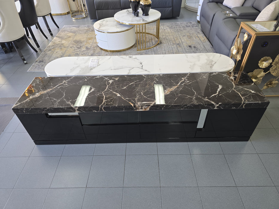 Carmela 2.0m Marble Entertainment Unit - Espresso Black