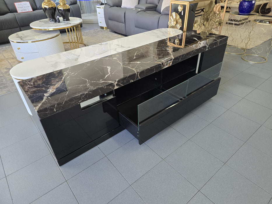 Carmela 2.0m Marble Entertainment Unit - Espresso Black