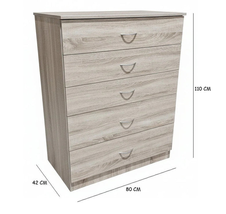 Evela 5 Drawer Chest of Drawers Light Oak 80cm