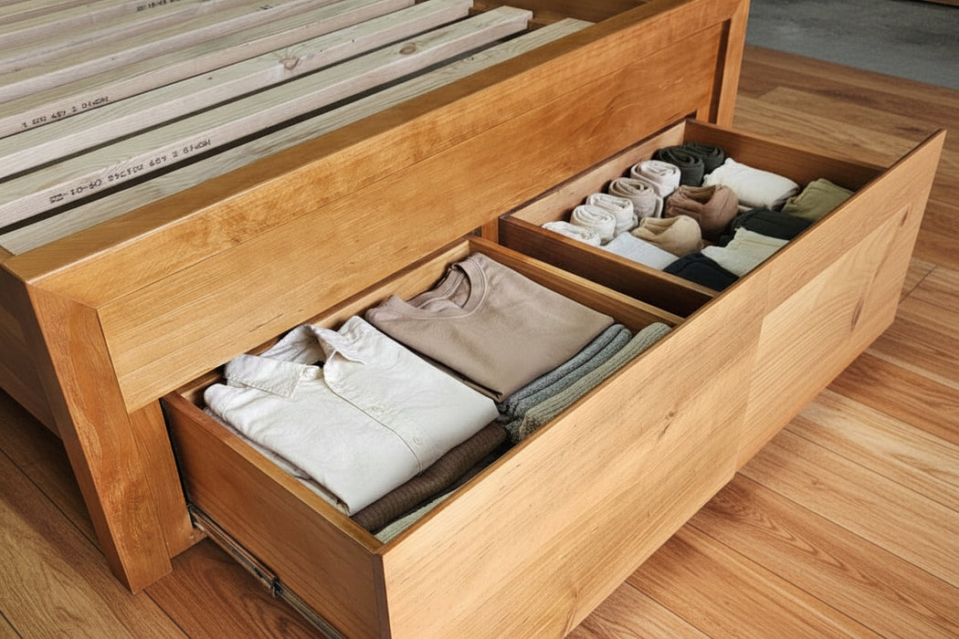 Cleo Solid Timber Double Bed with Drawers