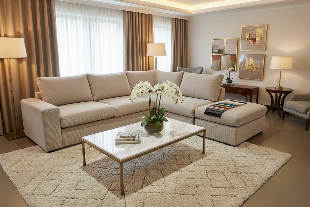 Comfortable Corduroy Corner Lounge with Plush Seating - Australia Made