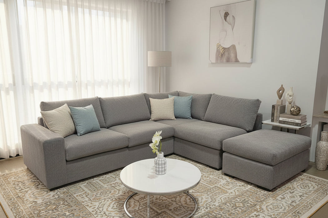Comfortable Corduroy Corner Lounge with Plush Seating - Australia Made