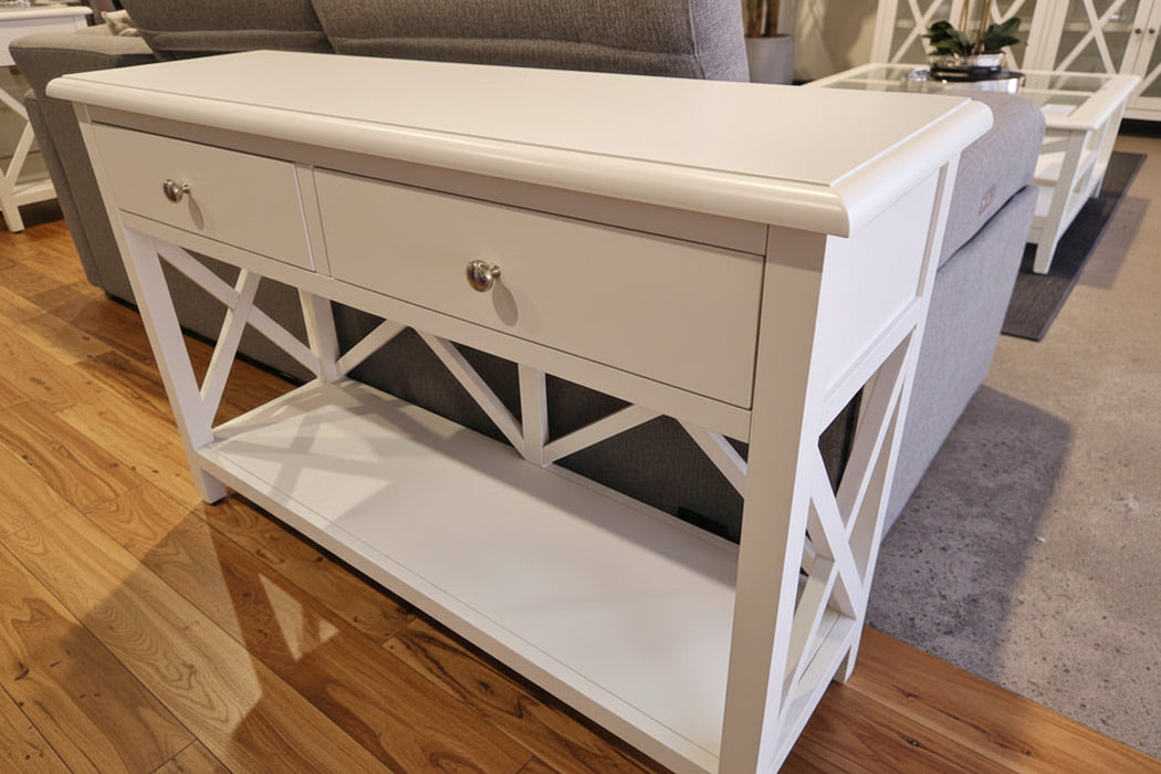 Hampton Console Entryway Table White 120cm