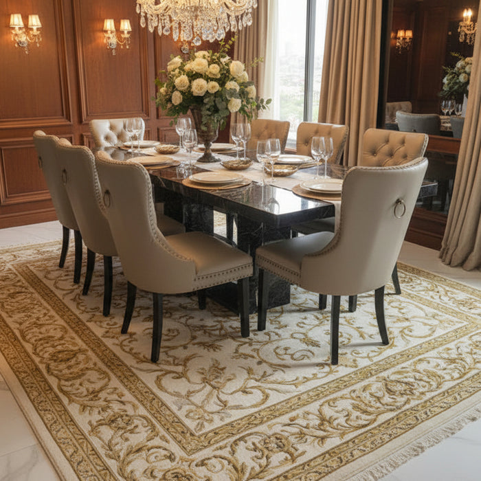 Carmela 7 Piece Marble Dining Set with Luxury Upholstered Chairs