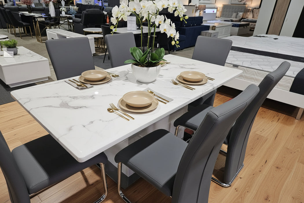 7 Piece Madrid Marble Dining Table with 6 Chairs