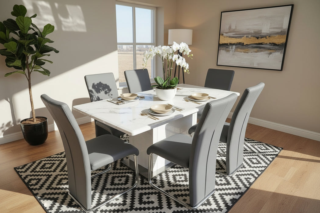 7 Piece Madrid Marble Dining Table with 6 Chairs