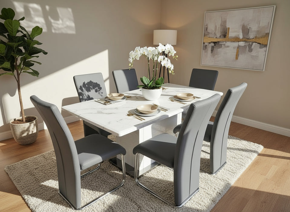 7 Piece Madrid Marble Dining Table with 6 Chairs