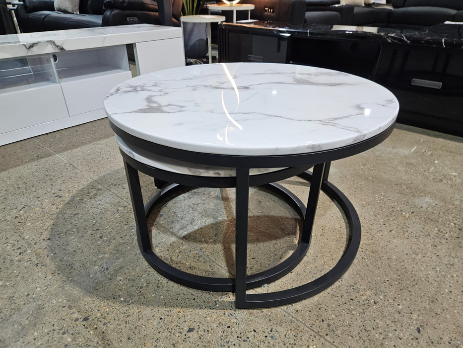 Lindy 2 Piece Round Marble Coffee Table, White Black
