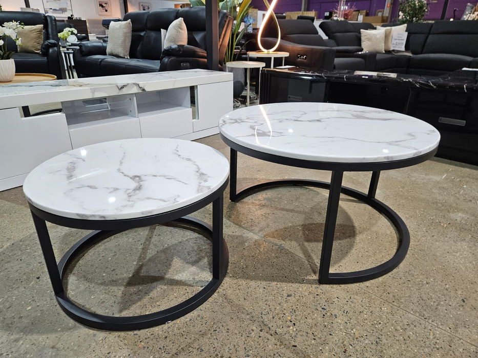 Lindy 2 Piece Round Marble Coffee Table, White Black