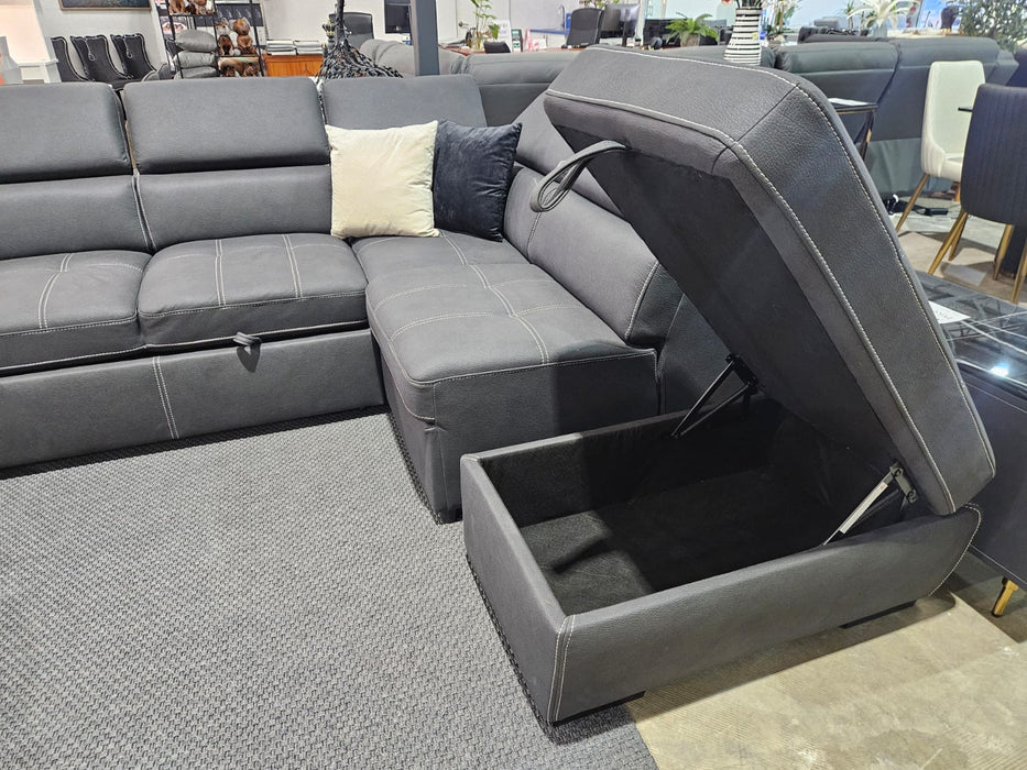 Portland 5 Seater Leather-Look Fabric Sofa Bed with Storage, Charcoal
