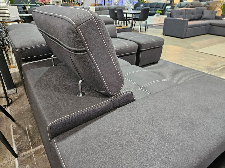 Portland 5 Seater Leather-Look Fabric Sofa Bed with Storage, Charcoal