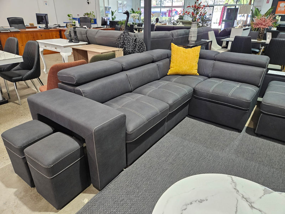 Portland 5 Seater Leather-Look Fabric Sofa Bed with Storage, Charcoal