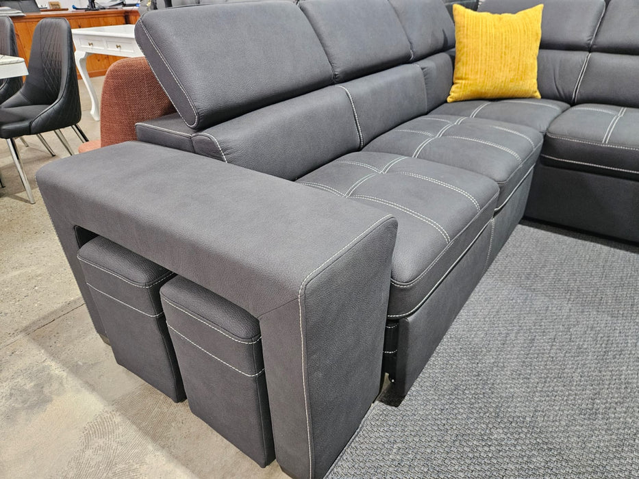 Portland 5 Seater Leather-Look Fabric Sofa Bed with Storage, Charcoal