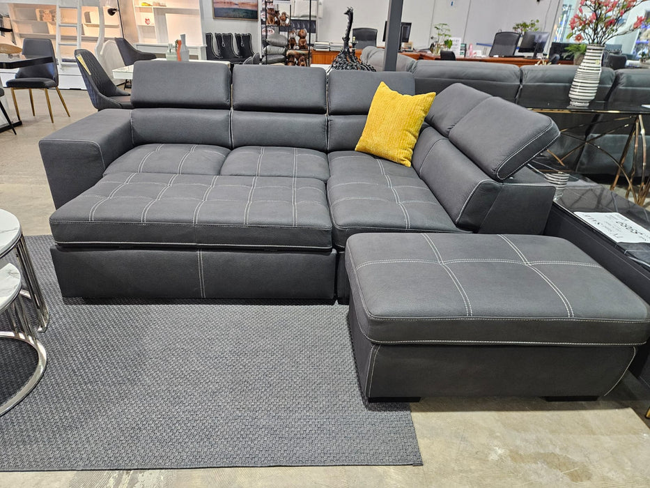 Portland 5 Seater Leather-Look Fabric Sofa Bed with Storage, Charcoal