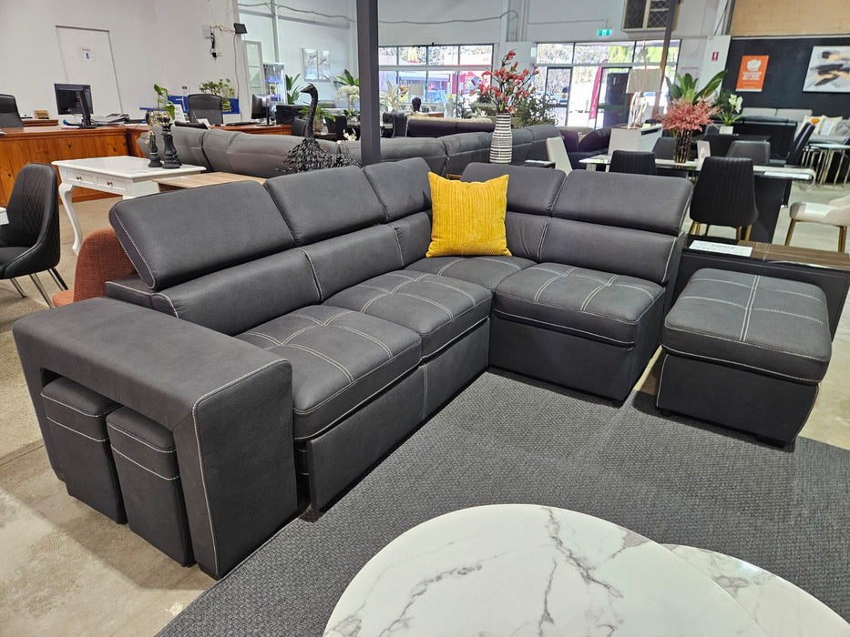 Portland 5 Seater Leather-Look Fabric Sofa Bed with Storage, Charcoal
