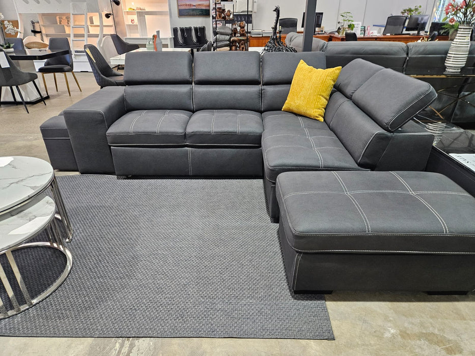 Portland 5 Seater Leather-Look Fabric Sofa Bed with Storage, Charcoal