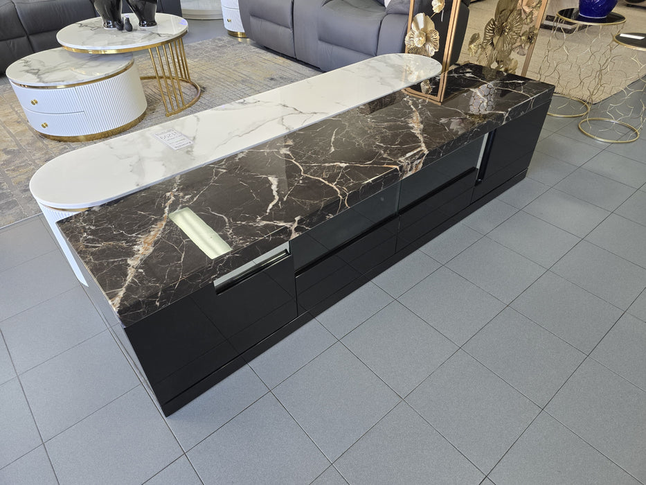 Carmela 2.0m Marble Entertainment Unit - Espresso Black