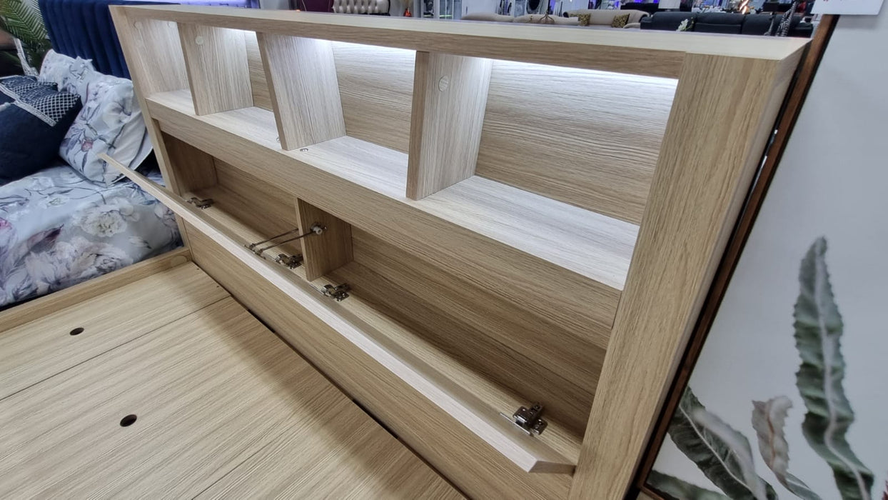 Marina Bed Frame with Gas Lift Storage, Alpine Oak