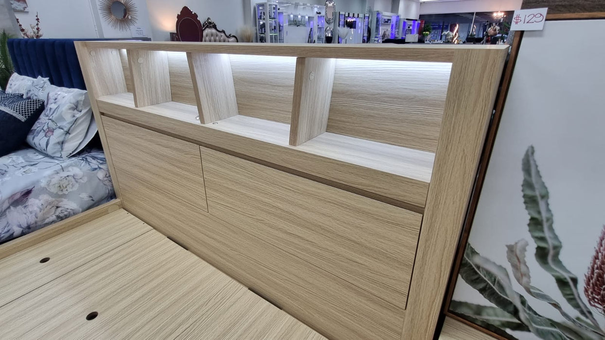 Marina Bed Frame with Gas Lift Storage, Alpine Oak
