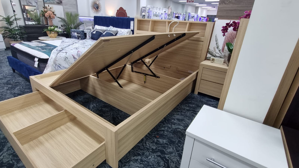 Marina Bed Frame with Gas Lift Storage, Alpine Oak