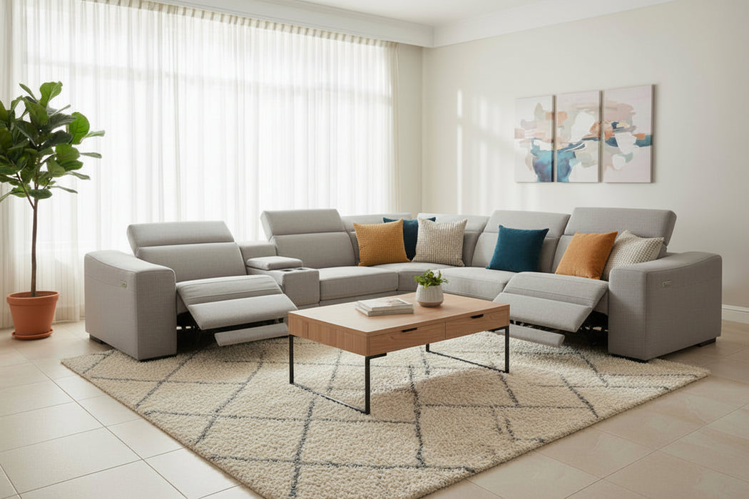 Academy Modular Power Recliner Lounge in Fabric Light Grey