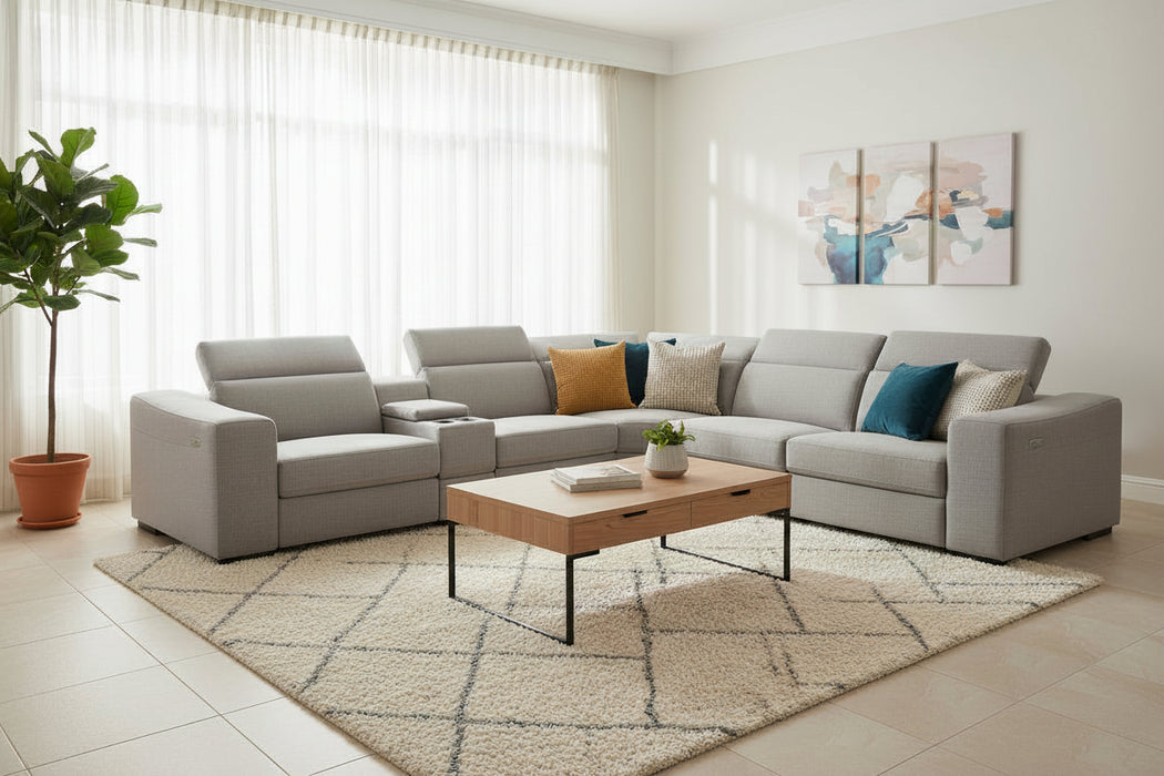 Academy Modular Power Recliner Lounge in Fabric Light Grey