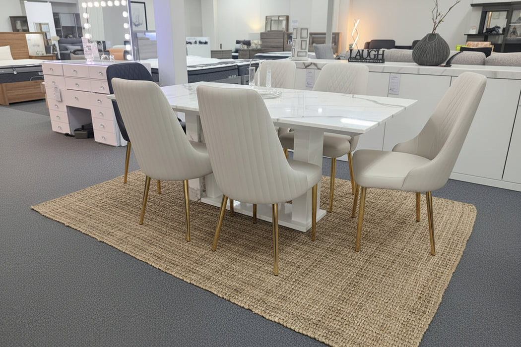 (Set of 2) Mila Faux Leather Beige Chairs